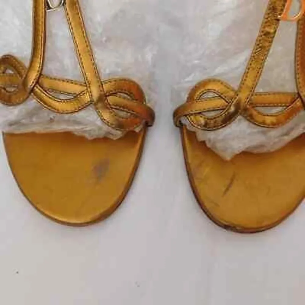 CHRISTIAN DIOR METALLIC STRAPPY BRONZE LOGO HEEL SANDALS SIZE 39 - Picture 4 of 12